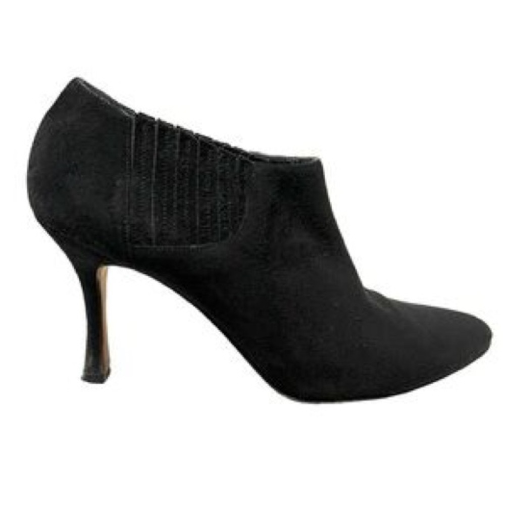 Manolo Blahnik Black Suede Ankle Bootie Stiletto Heel Shoes Size 9.5